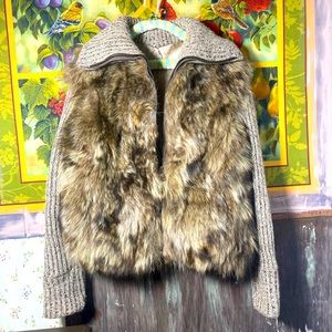 Vintage REAL Tanuki fur coat with what appears to be acrylic sleeves. Sz M